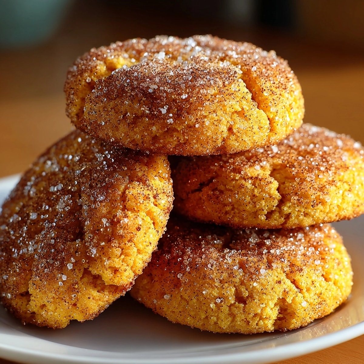 Close-up of golden Pumpkin Spice Sugar Cookies, warm spices scent filling the air.