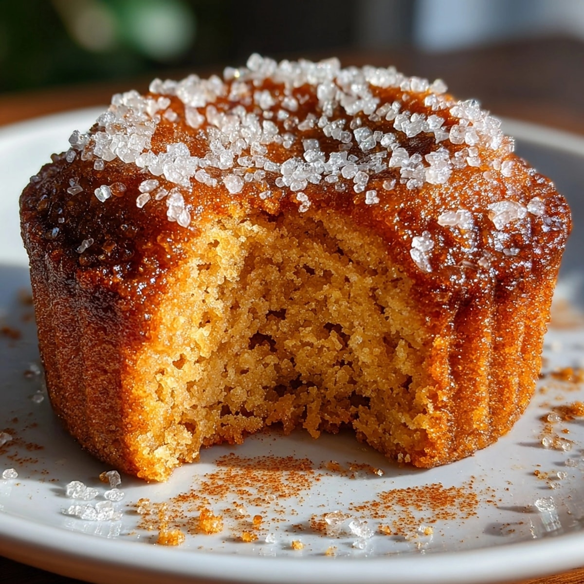 Golden brown Pumpkin Spice Mochi Muffins baking in the oven, cinnamon sugar on top.