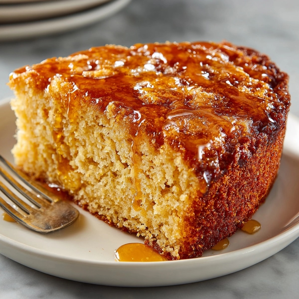 Buttery Skillet Cornbread: golden crust and honey swirl, ready to bake and enjoy.