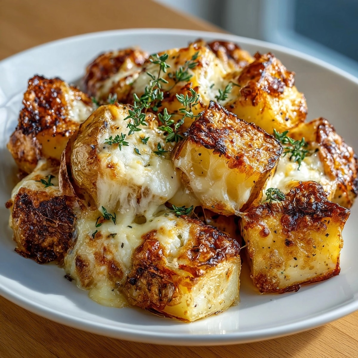 Golden, bubbly French Onion Soup Potatoes: melty Gruyère over tender spuds with sweet caramelized onions.