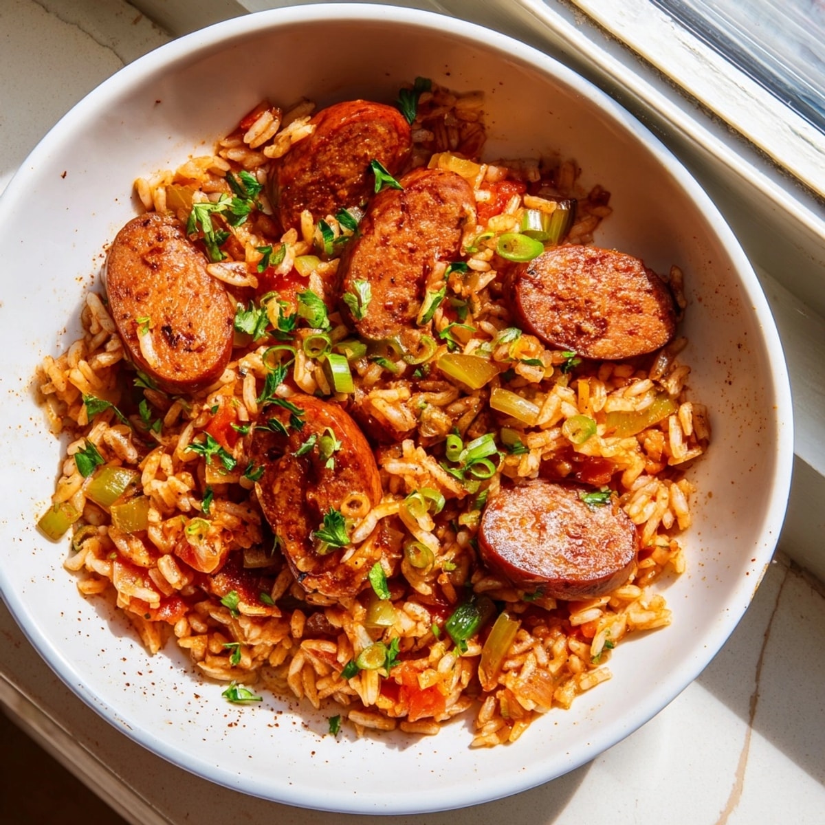 One-pan Cajun Sausage and Rice Skillet, simmering with flavor, ready in under an hour.