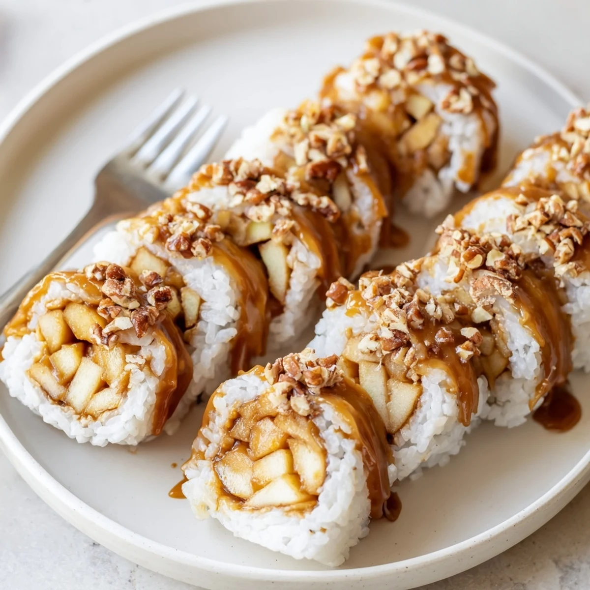 A creative twist on dessert, these caramel apple sushi rolls are irresistibly sweet.  
