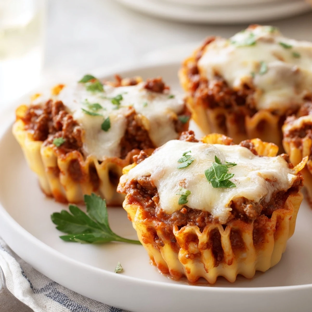 Individual pasta cups featuring flavorful meat sauce and creamy ricotta filling.  