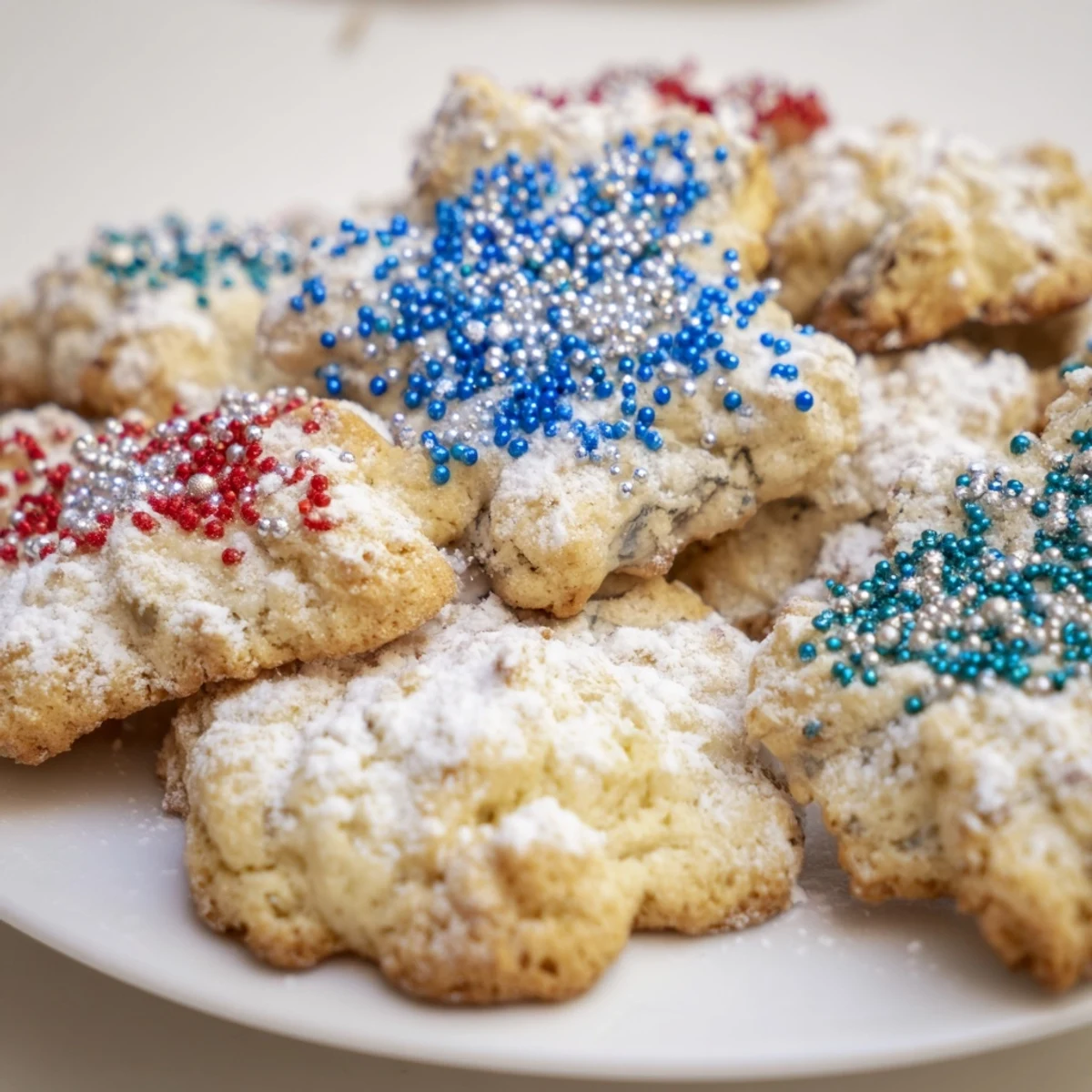 Light and fluffy festive Hanukkah puffed Christmas cookies sprinkled with colored sugars.  