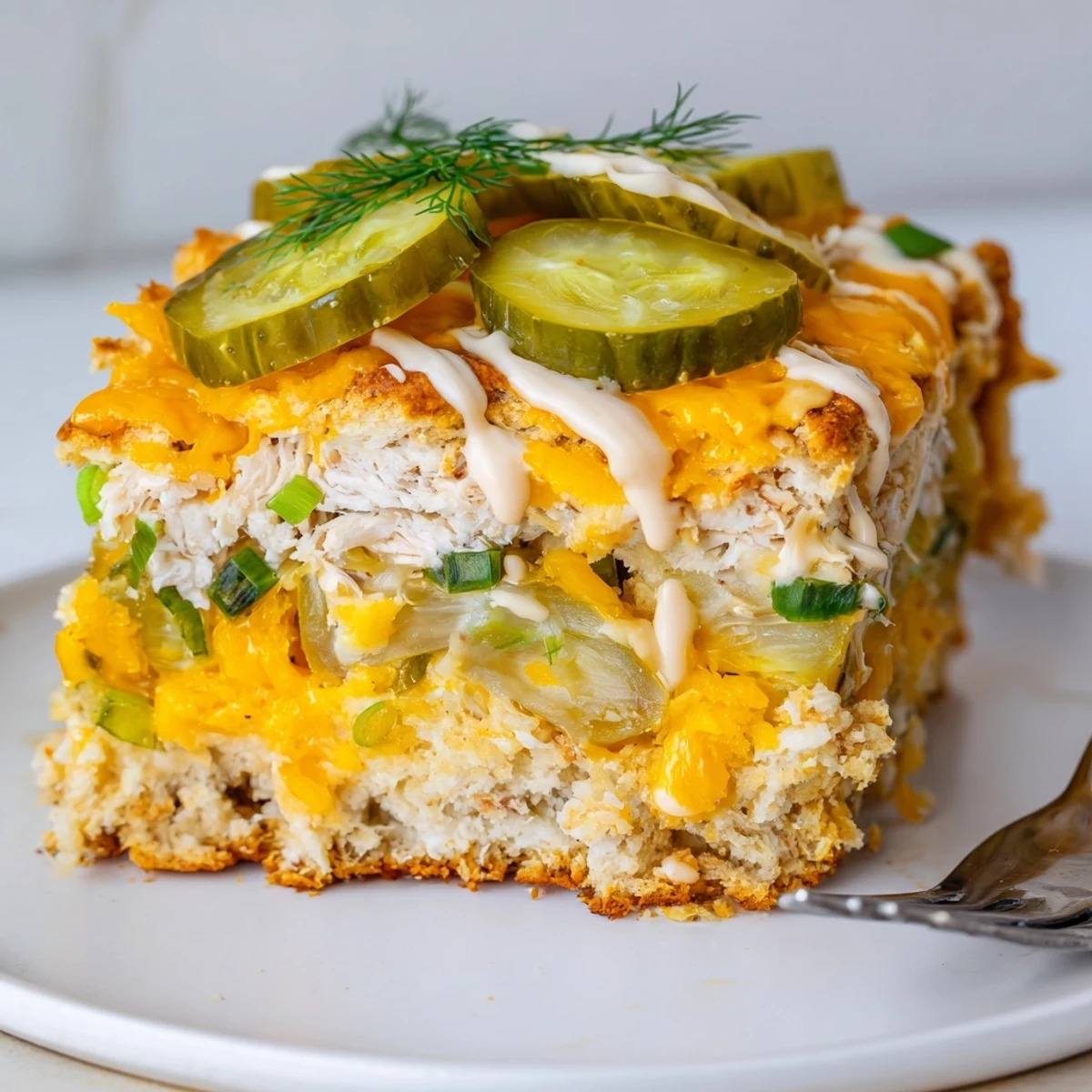 Savory Dill Pickle Buffalo Ranch Flaky Pretzel Biscuit Bars topped with melted cheese.  
