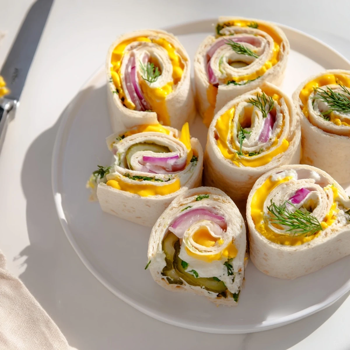 Tasty pickle-in-a-blanket appetizer arranged on a platter, ideal for casual parties.