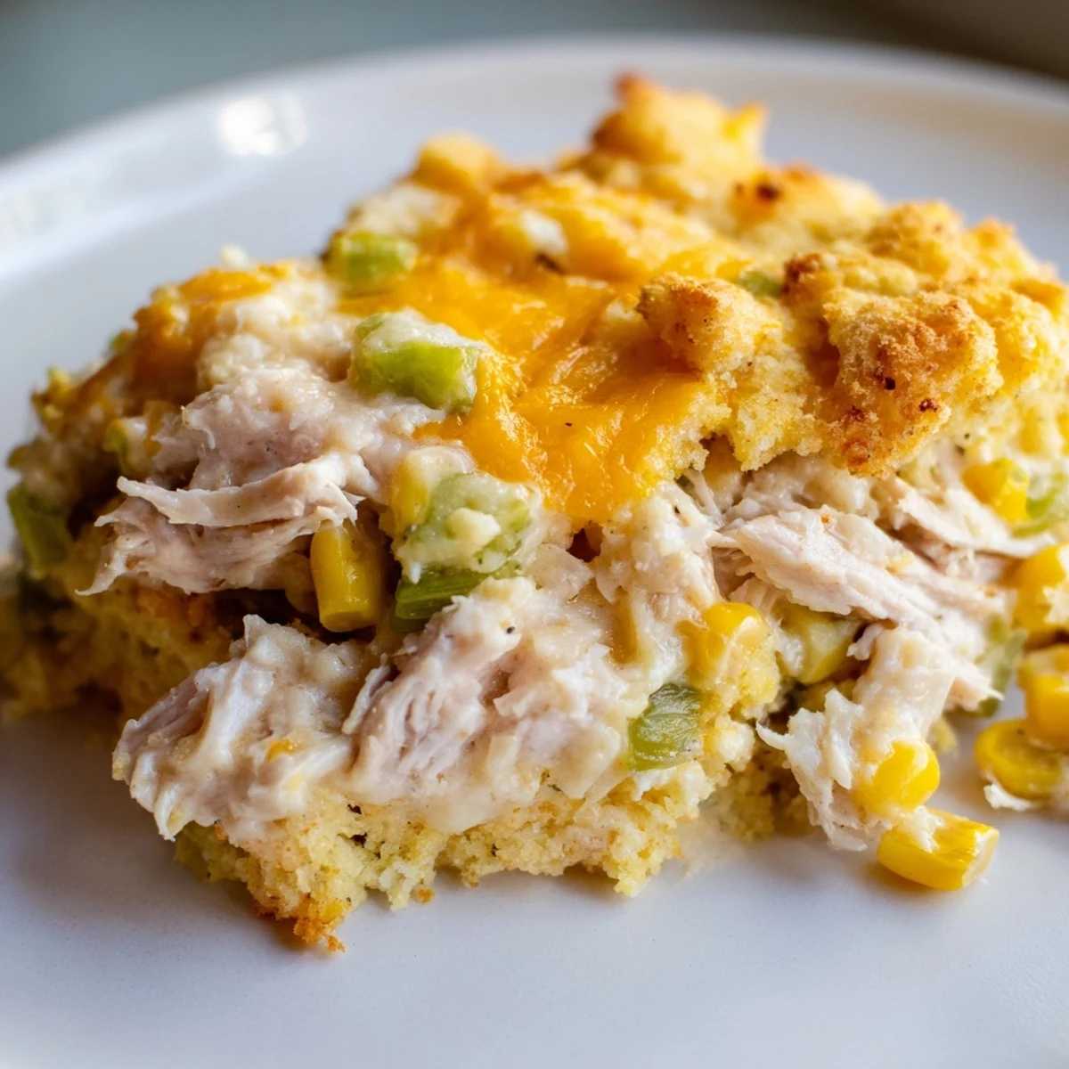 A hearty casserole: imagine the warm, baked texture of the Southern Cornbread Chicken Casserole fresh from the oven.