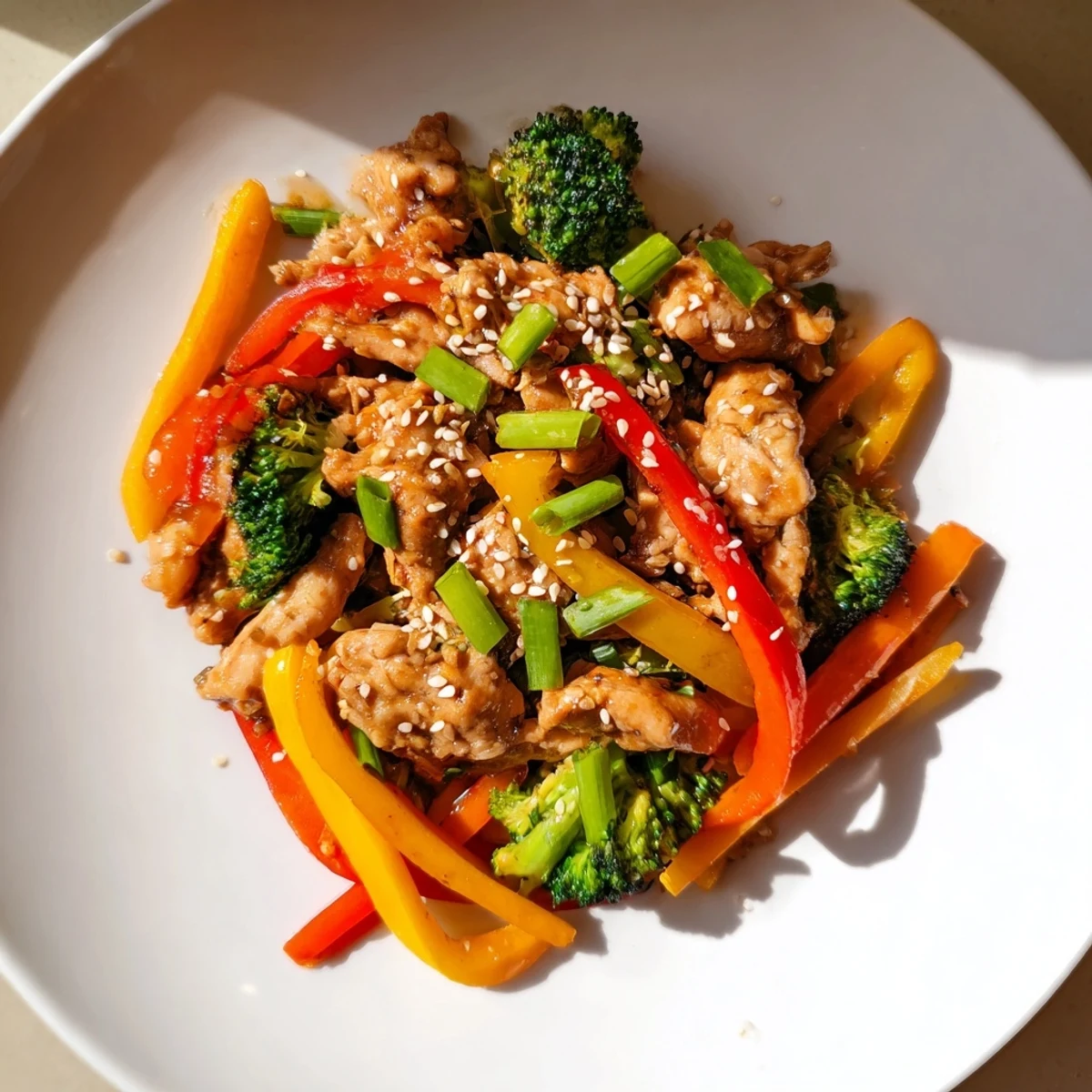 Sizzling Chicken Stir-Fry with colorful vegetables and fluffy rice, ready to enjoy this Asian-inspired meal.