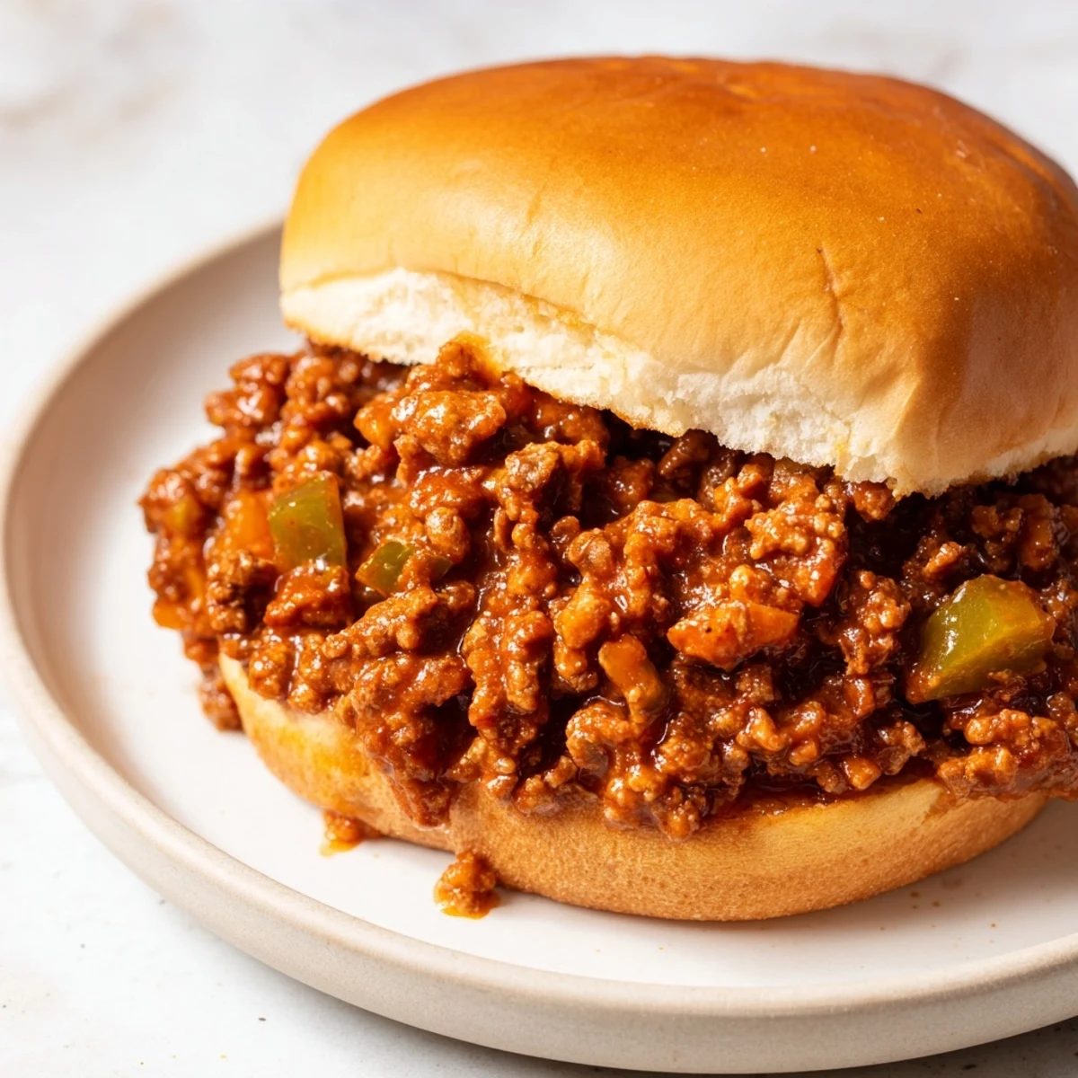 A heaping plate of classic sloppy joes, a messy and delicious American comfort food favorite.