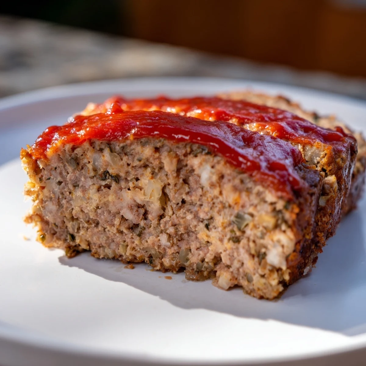 Savory Stove Top Stuffing Meatloaf Hack, glistening with a ketchup glaze, ready to serve with sides.