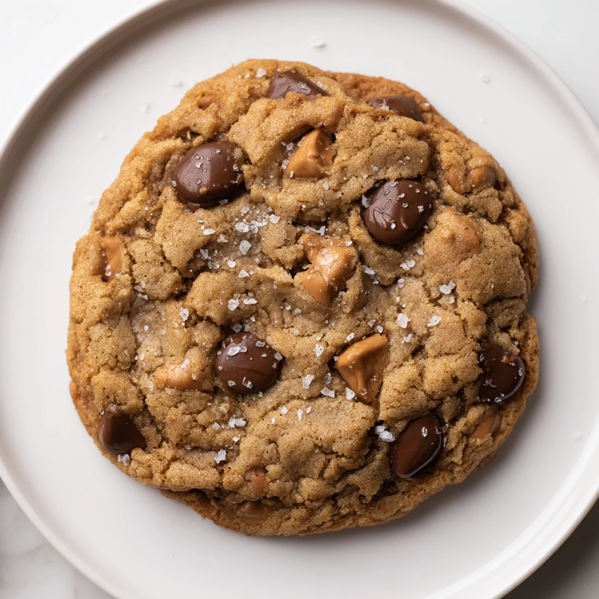 Golden-brown Best Ever Butterscotch Chocolate Chip Cookies, fresh from the oven, with melty chocolate.