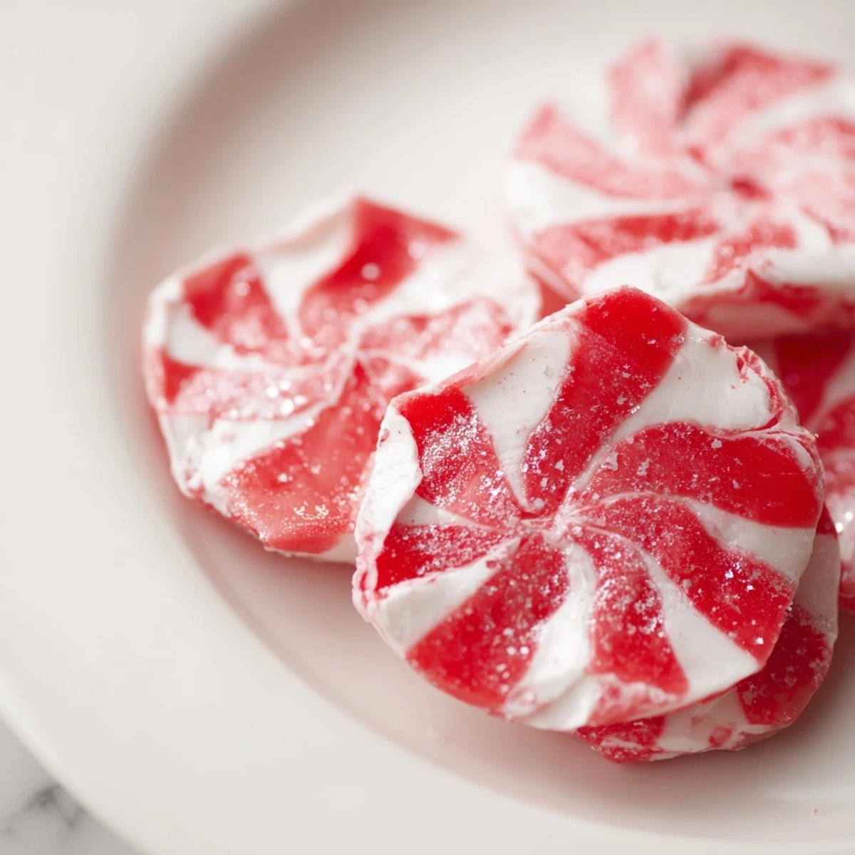 Festive, shimmering peppermint candy bows, a delightful holiday treat, ready to brighten any dessert.