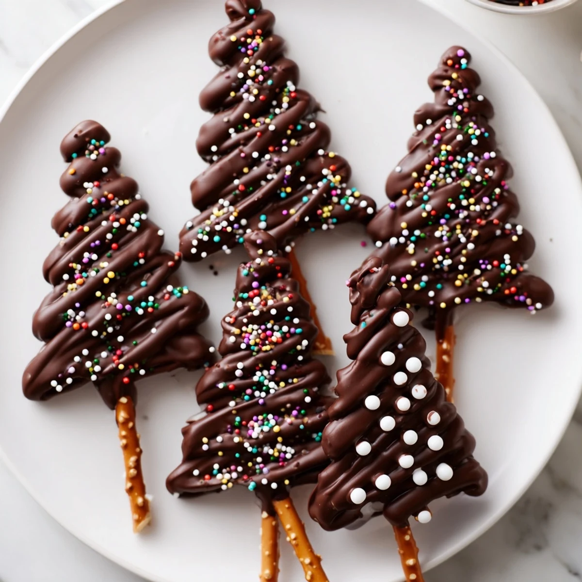 Rich, dark chocolate Express Chocolate Christmas Trees are decorated with colorful sprinkles for holidays.