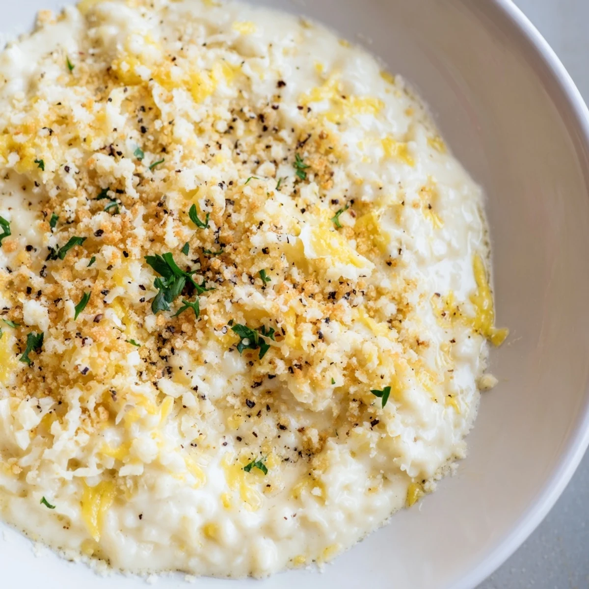 A close-up of a creamy Lightened Mac & Cheese Snowflake Pasta Bake, warm and inviting.