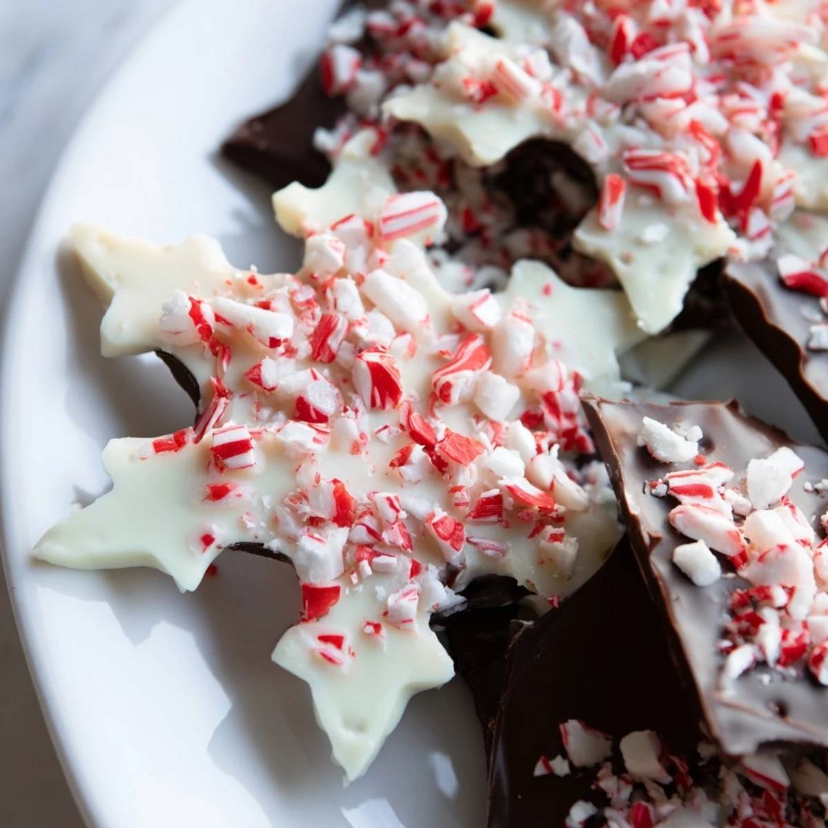 Festive Peppermint Bark Snowflakes, a beautiful dessert with crushed peppermint over white chocolate and dark layers.