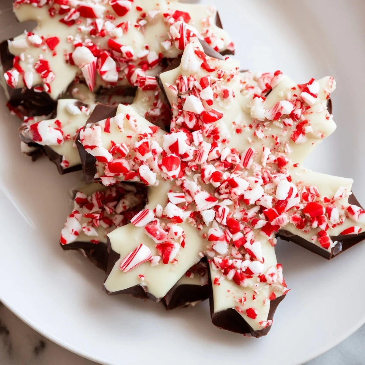 Visually stunning Peppermint Bark Snowflakes. See the layers of rich chocolate & peppermint candy for a sweet bite.
