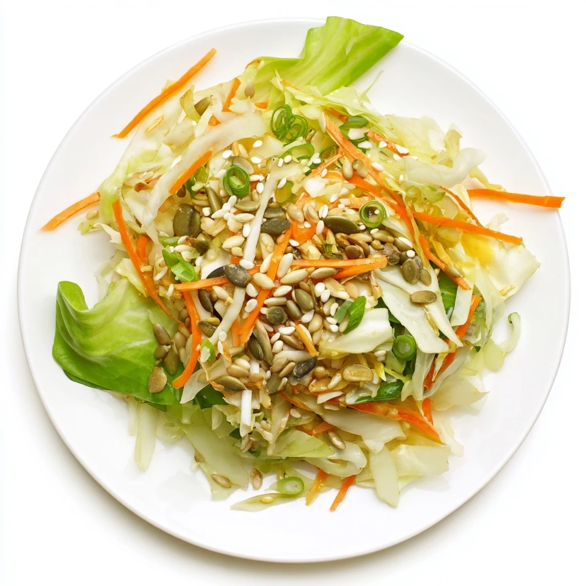 A close-up of Cabbage-Core Slaw Salad shows colorful, diverse vegetables bursting with fresh flavors.