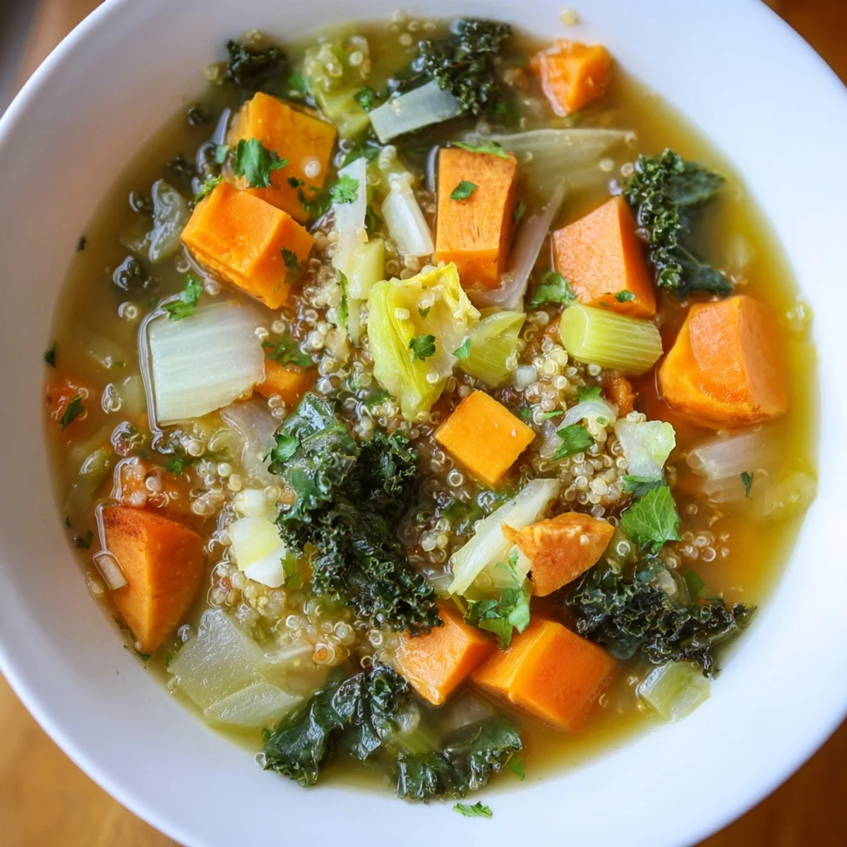Close-up of a bubbling pot of Nourishing Winter Veggie Soup, perfect for a cozy, healthy dinner.
