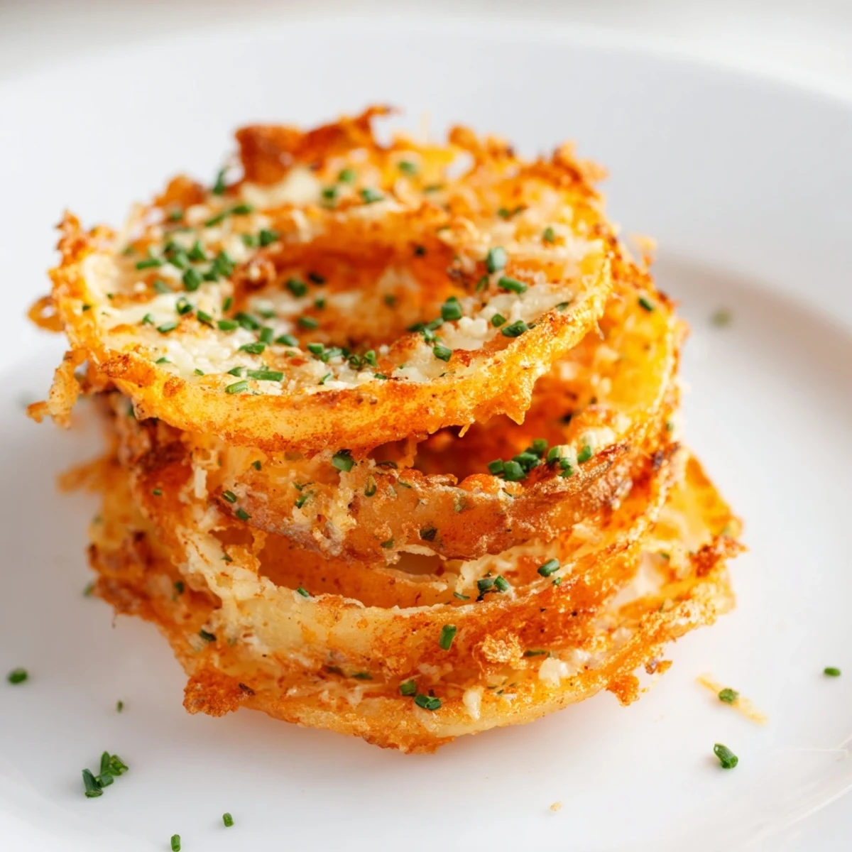 Mouthwatering image of fresh Crispy Onion Cheese Chips, showing the crispy cheese around the onions.