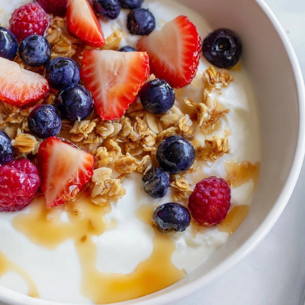 This cottage cheese hot honey bowl features a beautiful mix of textures and flavors, ready to enjoy.