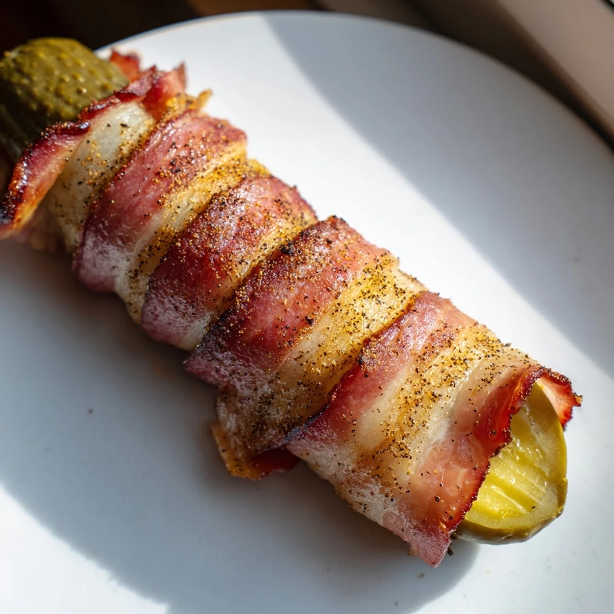 Crispy bacon-wrapped pickles, a simple appetizer with smoky, salty bacon and tangy dill flavor.