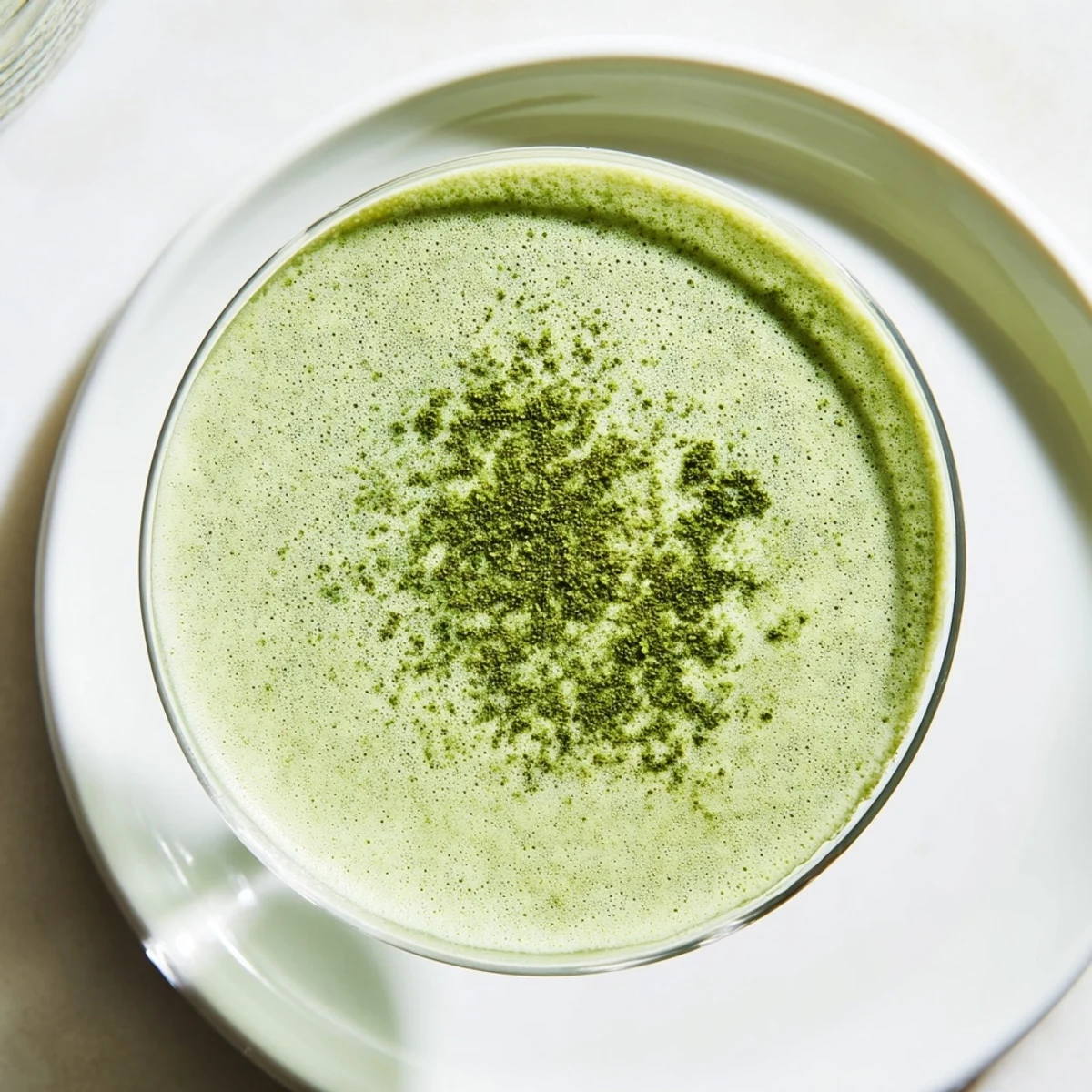 The vibrant matcha powder blends perfectly in this creamy Matcha Martini cocktail with vodka.