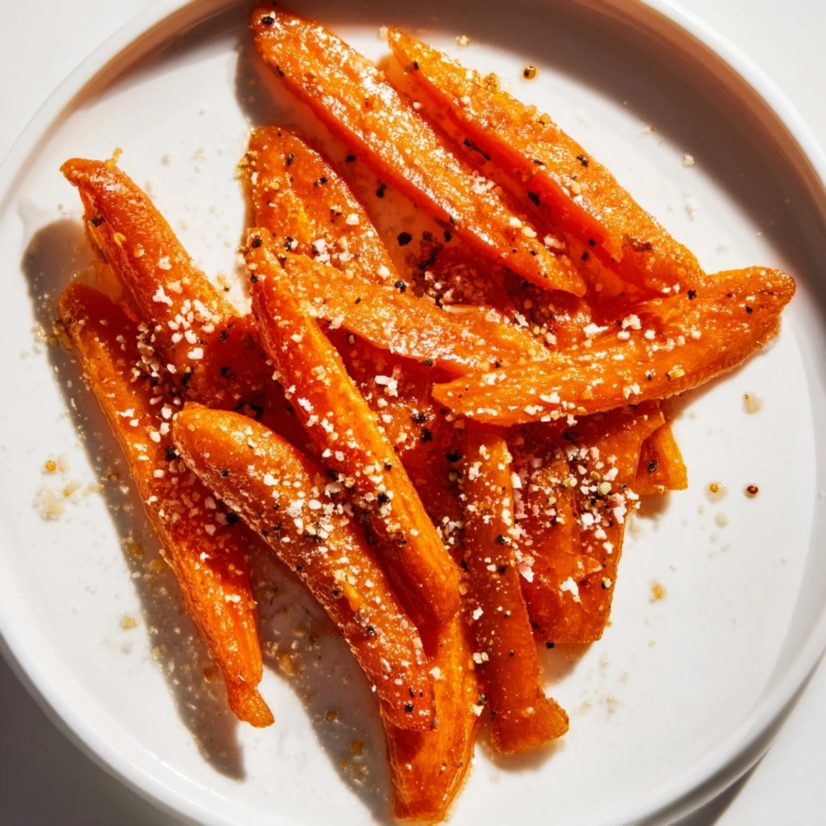 Golden-brown Parmesan baby carrot chips, sweet and savory, ready for a delicious snack or side.