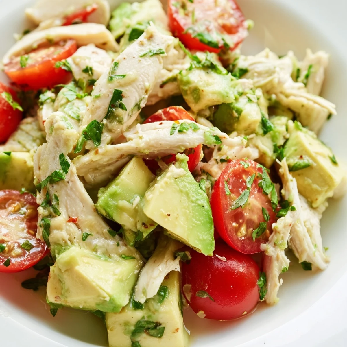 A fresh, gluten-free avocado chicken salad with cucumber and lime dressing, perfect for a light and quick weeknight dinner.