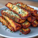 Oven-baked Parmesan zucchini fries with a savory herb crust, perfect appetizer.