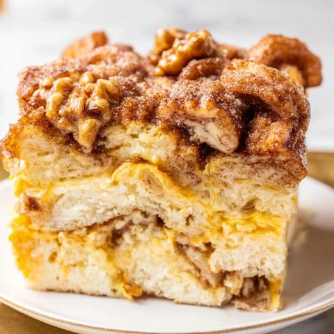Sweet and savory Cheesy Pretzel Churro Cake Pancake Bars, topped with crunchy pretzel bits.  