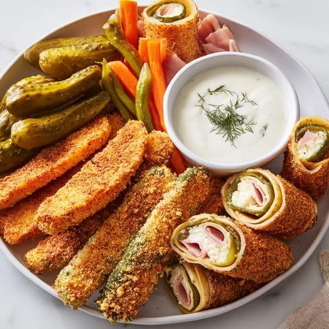 Delicious pickled-wrapped bites featuring cheese and savory pickles for a flavorful treat.  