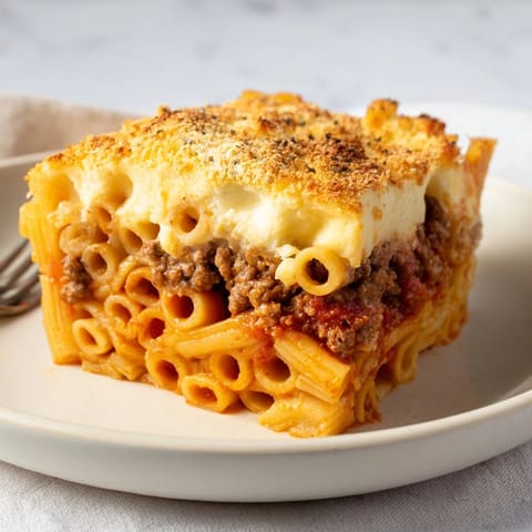 Golden layers of pasta and spiced beef create the perfect Pastitsio comfort dish.  