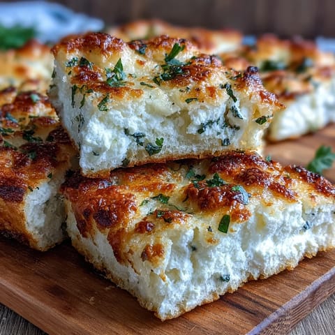 A stack of warm Fluffy Cottage Cheese Flatbread beside a bowl of hummus, perfect for tearing and dipping at lunch.