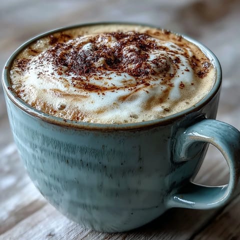 Frothy foam tops steaming mugs of nutty Japanese roasted tea latte.