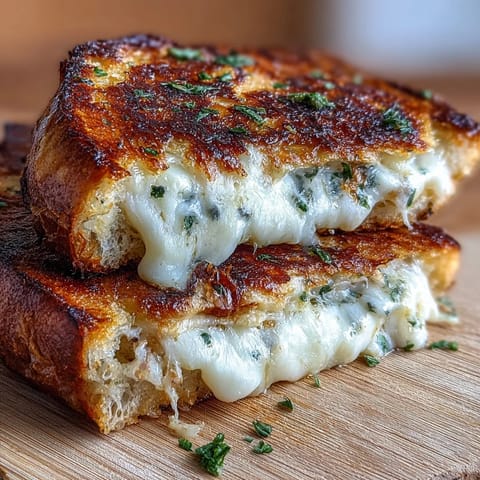 Sizzling skillet with crispy Butter Garlic Naan Grilled Cheese featuring aromatic garlic butter and parsley.