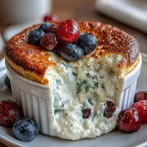 Baked Greek Yogurt: Quick, Healthy Protein-Packed Breakfast with creamy Greek yogurt, egg, and protein powder in a ramekin.