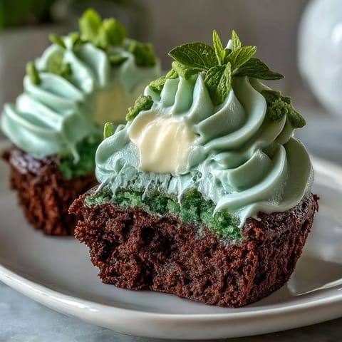 Green velvet St. Patrick's Day cupcakes with rich cocoa flavor and vibrant green frosting, topped with festive shamrock sprinkles.