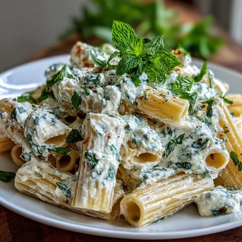 Creamy ricotta pasta with sweet peas and fresh mint, tossed in a light lemony sauce for a perfect vegetarian meal.
