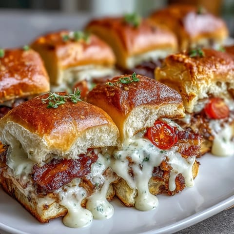 1. "Warm, cheesy Hot Brown sliders on brioche buns with turkey, bacon, and creamy Mornay sauce, perfect for Derby parties."  