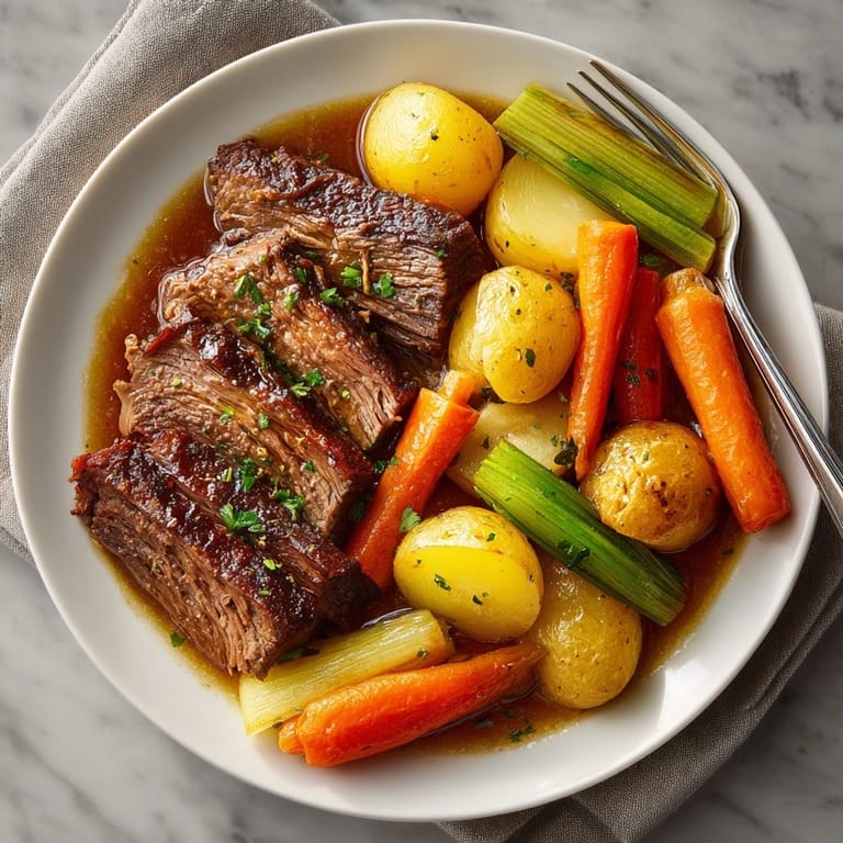 Warm, flavorful pot roast recipe: slow cooker creates a hearty, comforting U.S. classic.