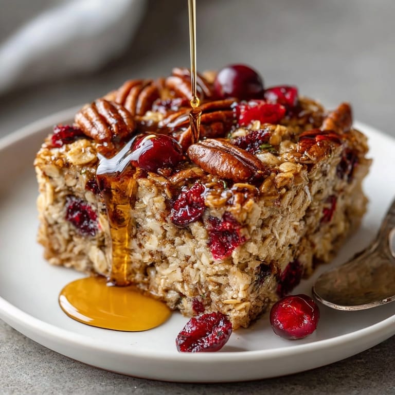 Delicious Maple Cranberry Pecan Oatmeal Bake, perfect for a cozy weekend brunch with family.