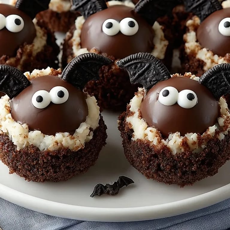 Homemade Oreo &ldquo;Bat&rdquo; Truffles showing off their mini Oreo wings and candy eyes.