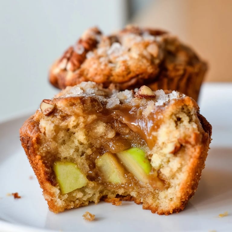 Freshly baked Caramel Apple Chunk Muffins, golden brown and oozing with sweet caramel goodness.