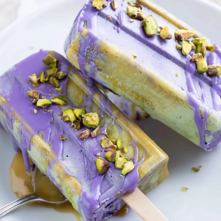 Colorful and delicious ube pistachio ice cream bars, a delightful fusion dessert treat.