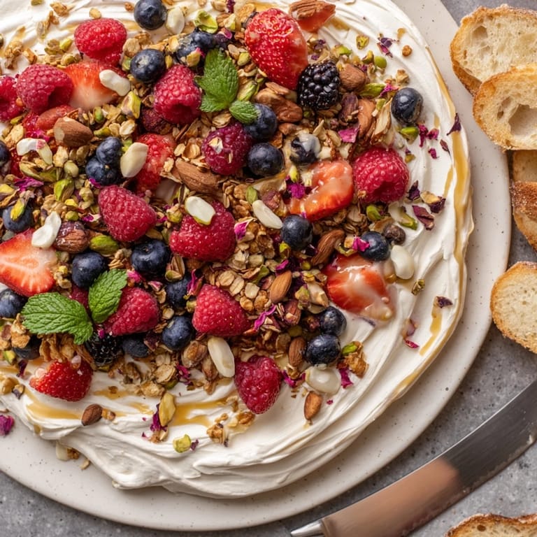 Assorted fresh berries crown this butter board dessert, perfect for sharing with friends.  