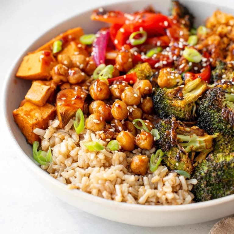 Colorful grain bowls showcasing bold, miso-butter and gochujang-maple sauces.  