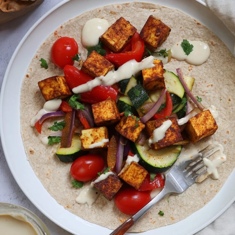 Mouthwatering vegan viral recipe recreate with tofu and roasted veggies drizzled in yogurt.