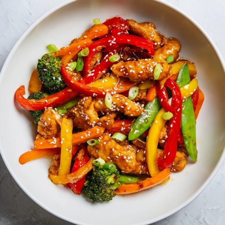 A steaming bowl of Chicken Stir-Fry, with tender chicken and bright veggies over perfect rice.
