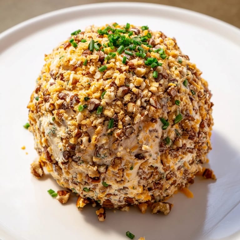 This Classic Cheese Ball with Ranch Seasoning, dusted with herbs and nuts, is a delicious party snack.
