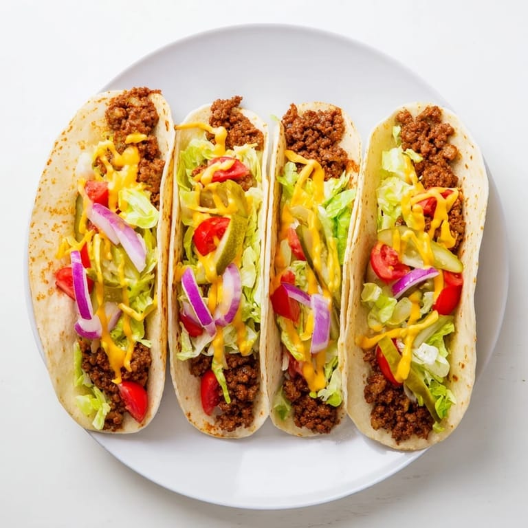 Deliciously messy plating of Viral Cheeseburger Tacos, perfect for a quick and flavorful American dinner.
